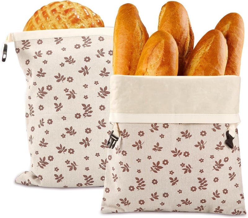 Vakeen Beeswax Bread Bags, Reusable Linen Organic Beeswax Bread Bags for Sourdough, Keep Freshand and Large Capacity Sourdough Loaf Bag, Coffee Leaf Print Design Storage Bag for Gift - Image 1